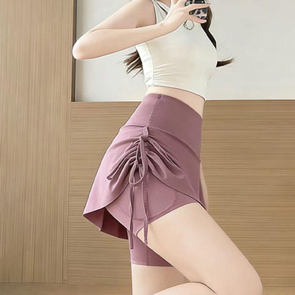 Three-quarter Women's Yoga Skirt Fake Two Piece Fitness Skirt Anti-Light Sports Skirt Pants Tennis