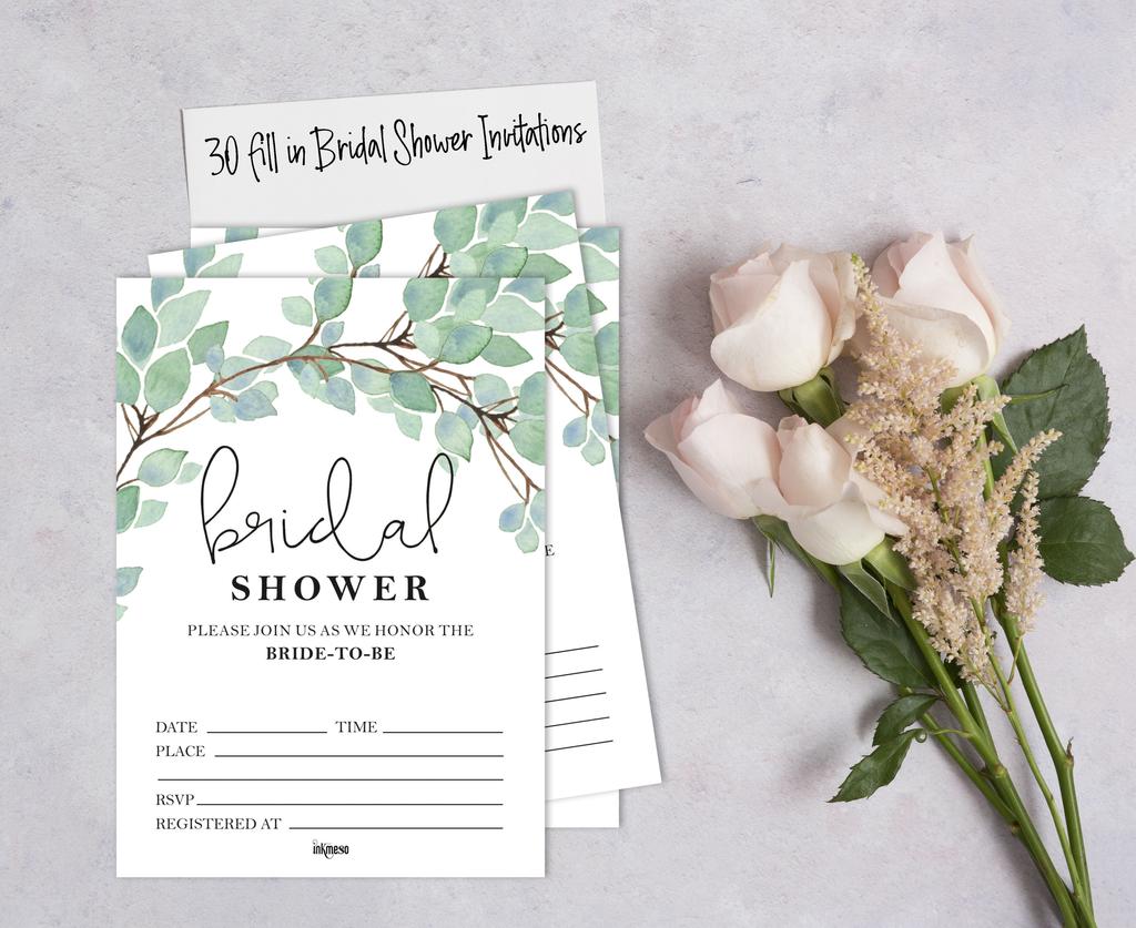 Inkdotpot 30A  GreeneryA  Fill-In Style Bridal Shower Invitations Wedding Blank