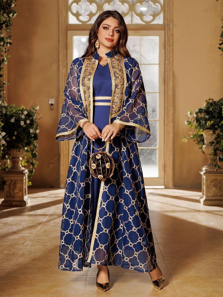 Damen Bestickter Cardigan Roben Set - Dubai Muslimischer Stil Kleid