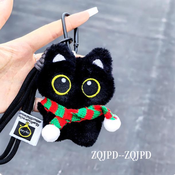 Upgraded Hook Squeaky Black Cat Bag Charm: Cute Plush Backpack Keyring