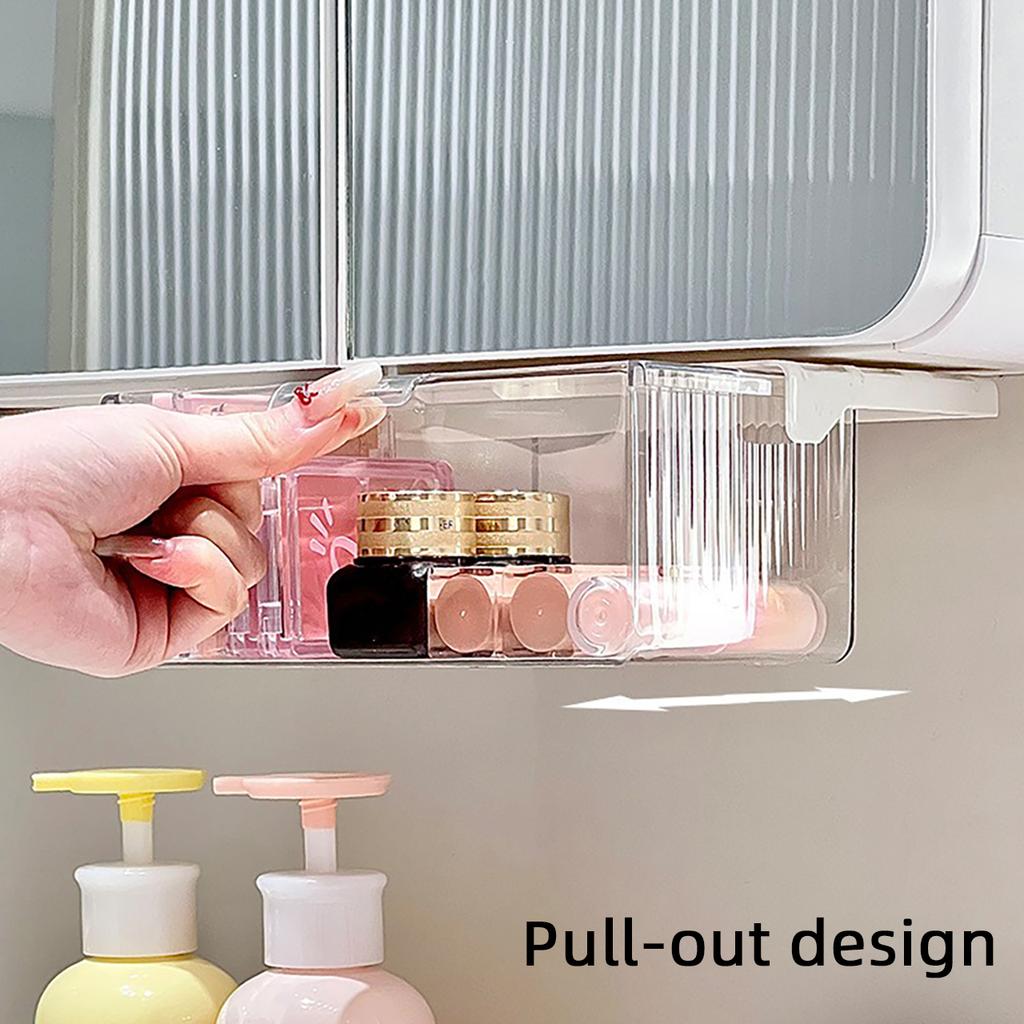 Under Desk Drawer Storage Box Transparent Pull-Out Under Mirror Cabinet Organizer Case Bathroom Cotton Stick Makeup Holder