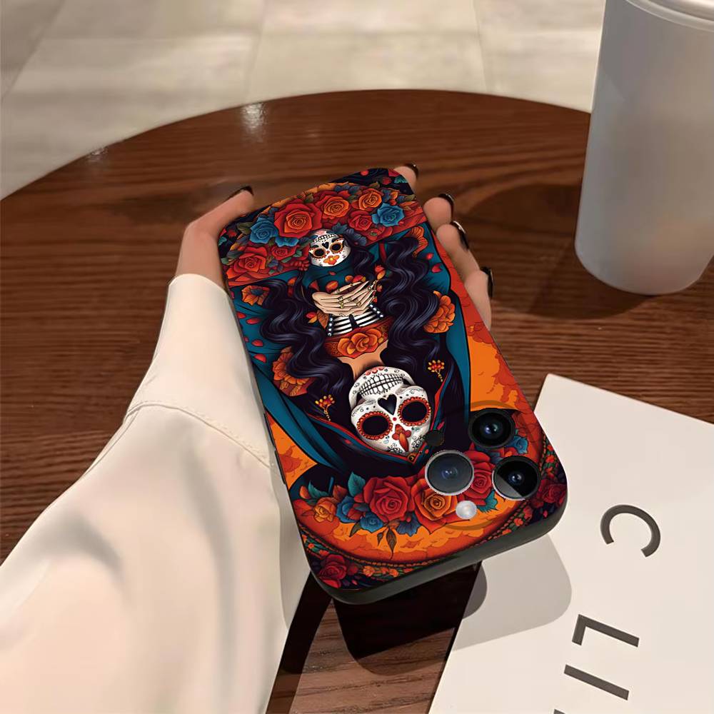 M-Mexican Catrina Skull Phone Case For iPhone 17,16,15,14,13,12,11,Pro,X,Xs,MAX,Plus TPU Soft To Skin-friendly Cover