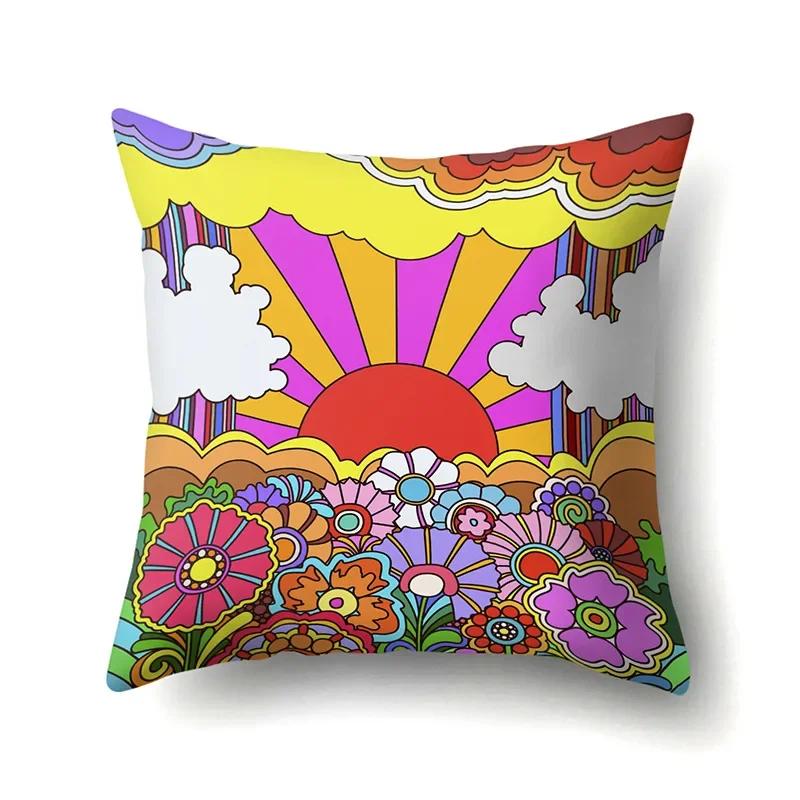 Mode Kissenbezug Cartoon Funda Cojin Sonnenaufgang Überwurfkissen für Schlafzimmer Regenbogen Kissenbezug Housse De Coussin Hogar