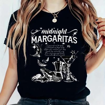 Midnight Margaritas Halloween Party Vintage Horror Cartoon Funny Women's T-Shirt Graphic Soft Summer Short Sleeve Halloween Styl