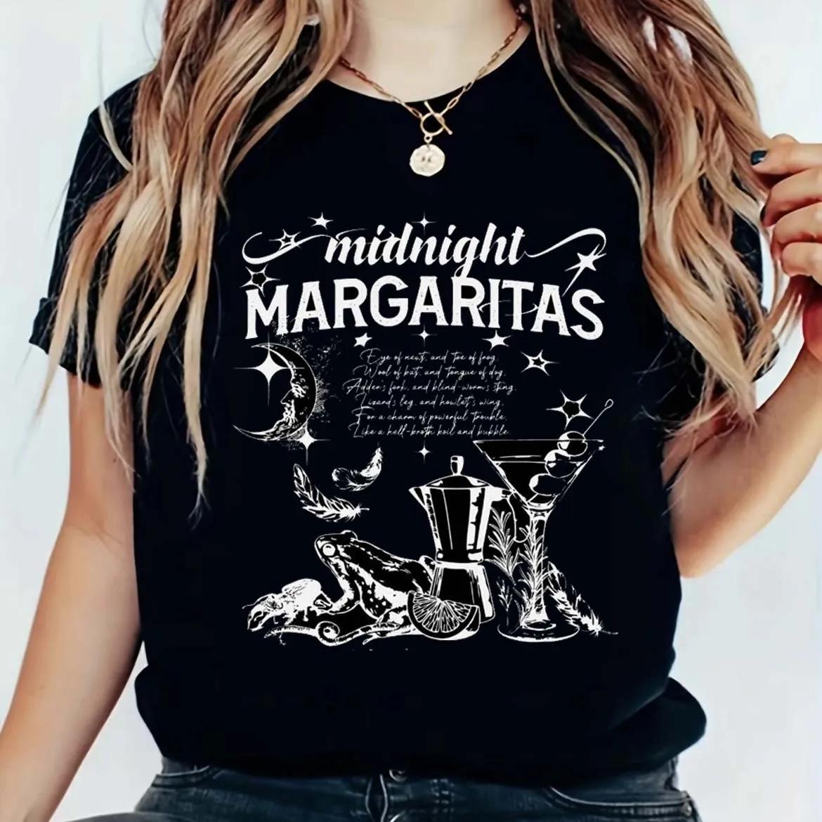 

Midnight Margaritas Halloween Party Vintage Horror Cartoon Funny Women s T-Shirt Graphic Soft Summer Short Sleeve Halloween Styl 4XL