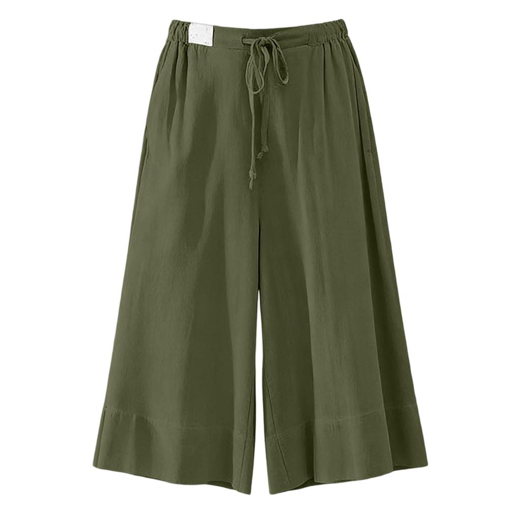 Women’s Wide Leg Culottes Drawstring Waist Loose Fit Pleated Midi Skirt Pants Soft Lightweight Fabric