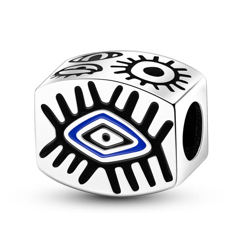 Real S925 Silver Color Classic Palm Devil's Eye Charms Beads For Women Male Fit  S925 Original Bracelets Fine DIY Jewelry