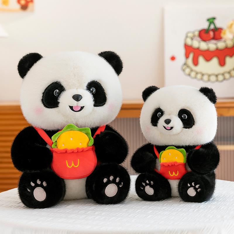 Cute Umbrella Panda Doll Holding Apple Simulation Panda Doll Children's Doll Giving Children Gifts