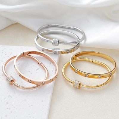 European & American Titanium Steel Rhinestone Slim Waist Luxury Women's Bracelet