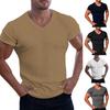 V-neck Short Sleeve Vertical Striped Lines Men T-shirt Solid Color Simple Summer Tee Shirt Streetwear
