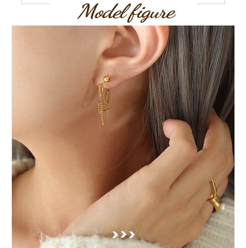 Trendy Double Layer Chain Pendant Earrings – Unique Titanium Steel Design, Perfect Gift for Girls