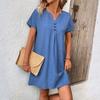 Ladies' Loose Comfortable Casual And Fashionable Summer Solid Color V-neck Tie Buckle Dress