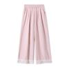Petite Pink Lace Trim Wide Leg Women's Spring Summer Pants