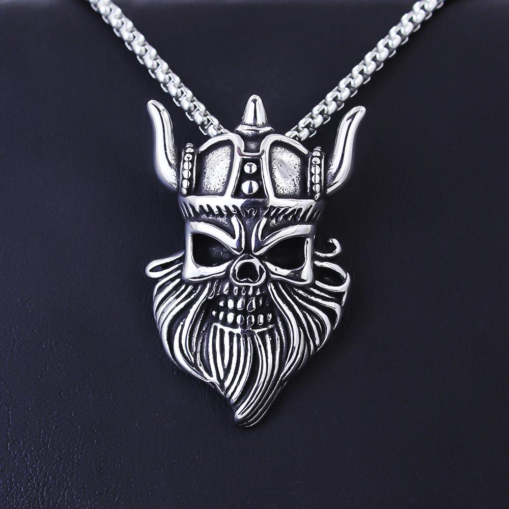 European Viking Titanium Steel Rune Necklace with Stainless Steel Spearhead and Compass Pendant