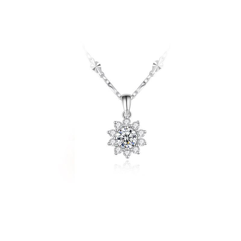 Simulated Moissanite Sunflower Pendant Necklace Full Crystal Zircon Jewelry Women Gift