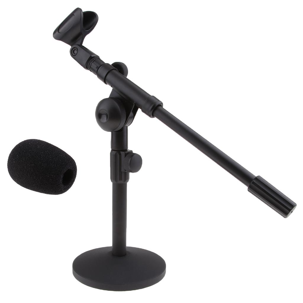 Foldable Desktop Tabletop Microphone Mic Stand Solid Base W/ 2 Sponge Cover