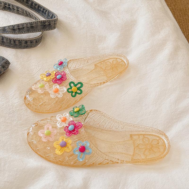 Scarpe Casual da Donna di Tendenza Scarpe Traforate Pantofole Sandali a Punta Quadrata Infradito Piatte Trasparenti