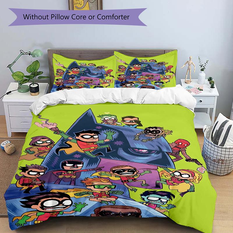 3pcs Teen Titans Go Bedding Set, Includes One Quilt Cover and Two Pillowcases, Bedroom and Guest Room Decoration. T72301128
