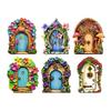 Wooden Fairy Garden Decoration, Tree Hollow Cottage Door with High-Definition UV Printing, Waterproof Acrylic Outdoor Garden Ornament for Plants Pots