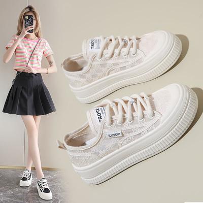 Canvas Schuhe Plateau Keks Schuhe Mesh atmungsaktiv kleine weiße Schuhe Damen 2025 Sommer neu vielseitig dünne Board Schuhe