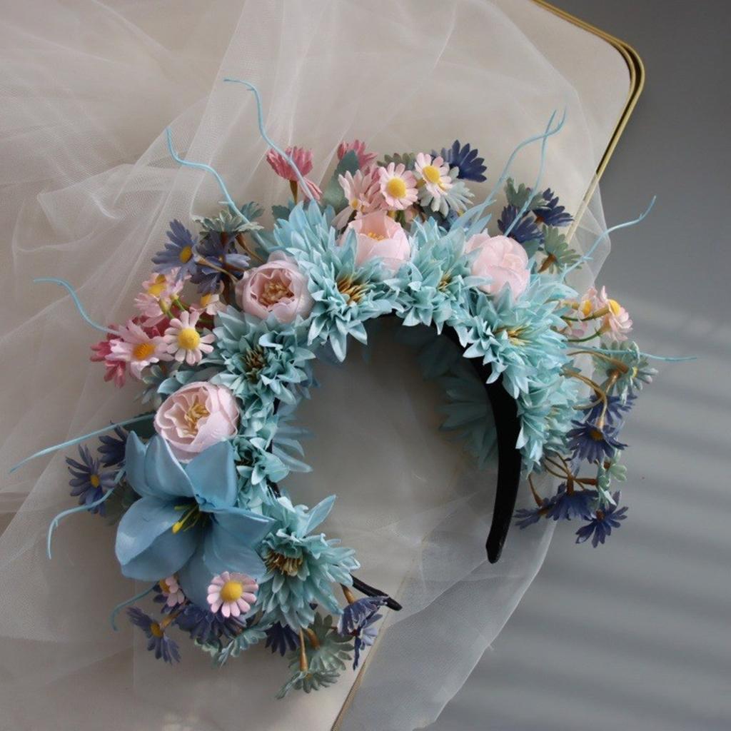 Bohemian Flower Headband Bridal Hair Ornaments Floral Hairband for Women Hair Bands Spring Wedding Garlands Crown Wreath