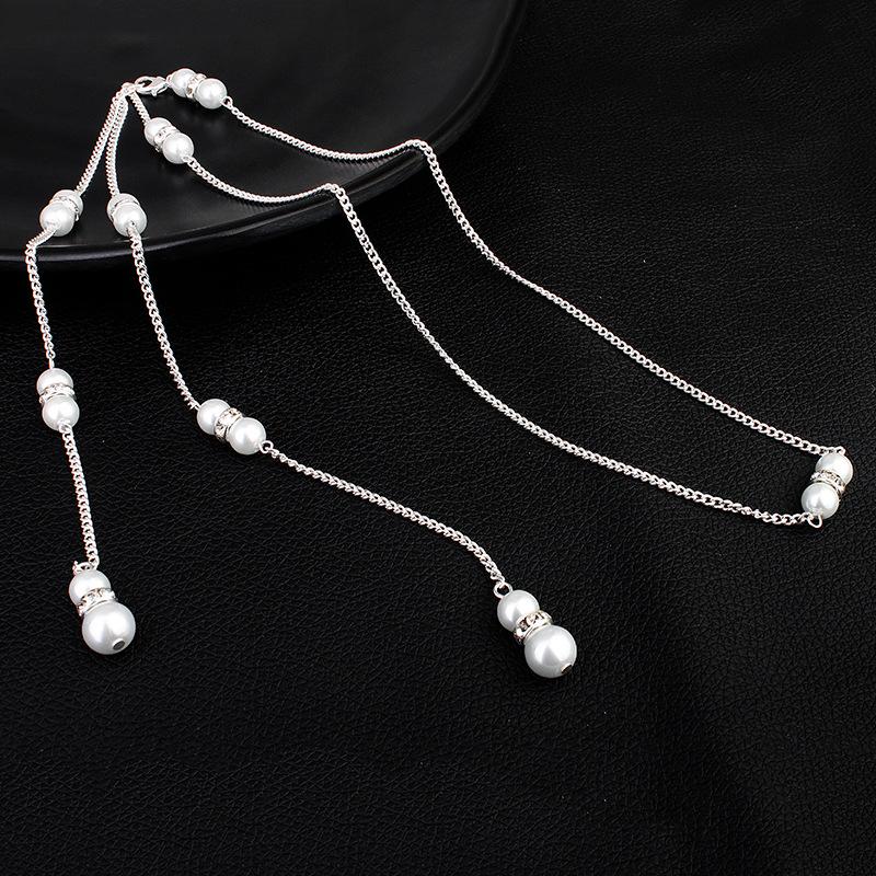 Beach Vacation Style Sexy Necklace with Diamond Body Chain Pearl Pendant Tassel Back Chain Dress Accessories