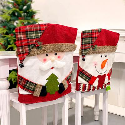 Christmas Chair Back Cover Santa Claus Snowman Reindeer Xmas Dinner Seat Cover
