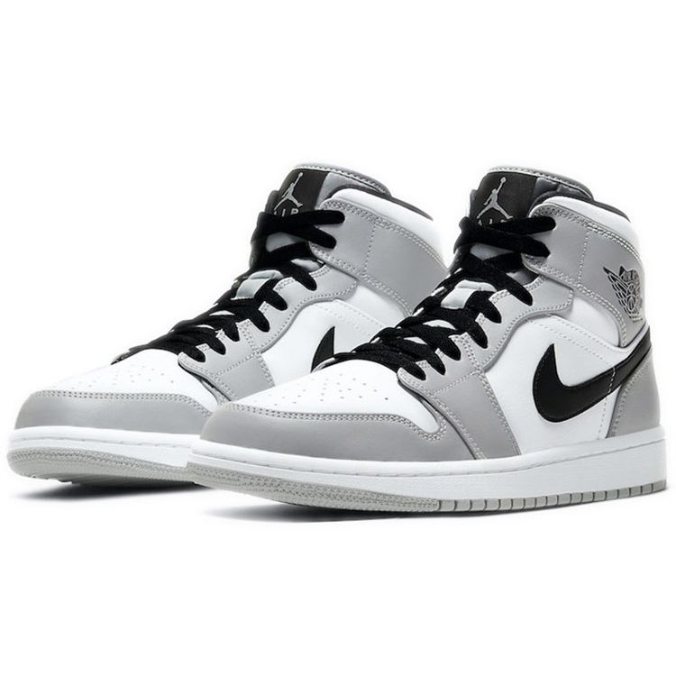 Air Jordan 1 Mid Smoke Grey Men Sneakers Light-Smoke-Grey Black White 554724-092