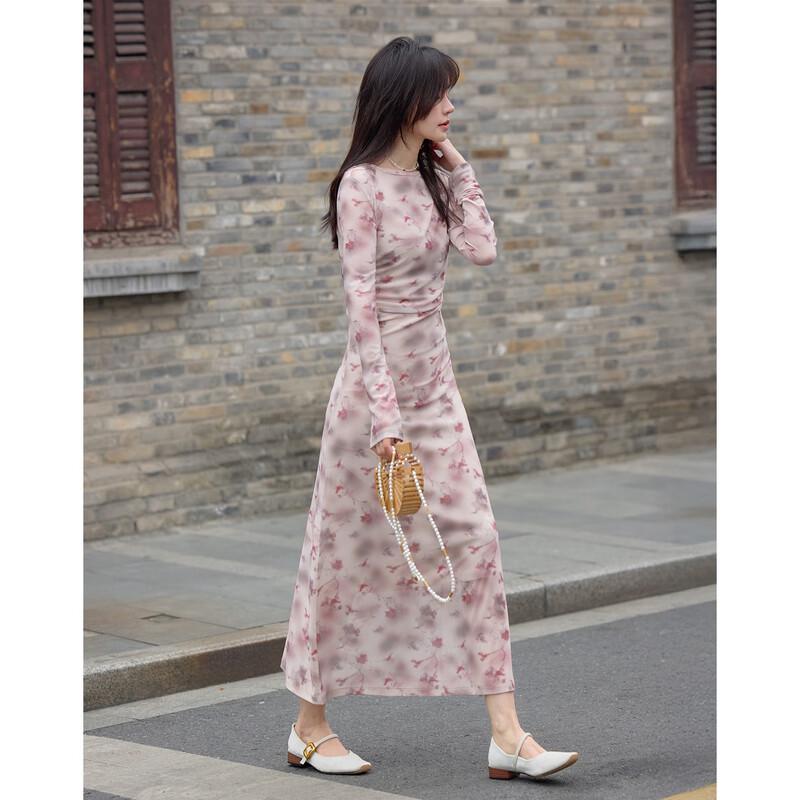 Gentle Floral Print A-Line Midi Dress with Cinched Waist