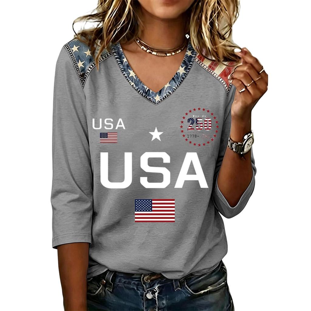 Long Sleeve Shirts for Women Womens Long Sleeve Tops Long Sleeve T Shirt Women Long Sleeve Going Out Tops for Women USA Flag Print V Neck Casual Shirt