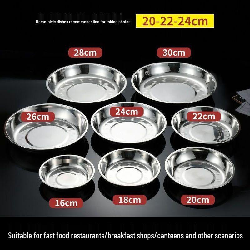 Multi-purpose Deep Round Stainless Steel Plate for Food, Barbecue, Soup, Rice, and Stir-fry.