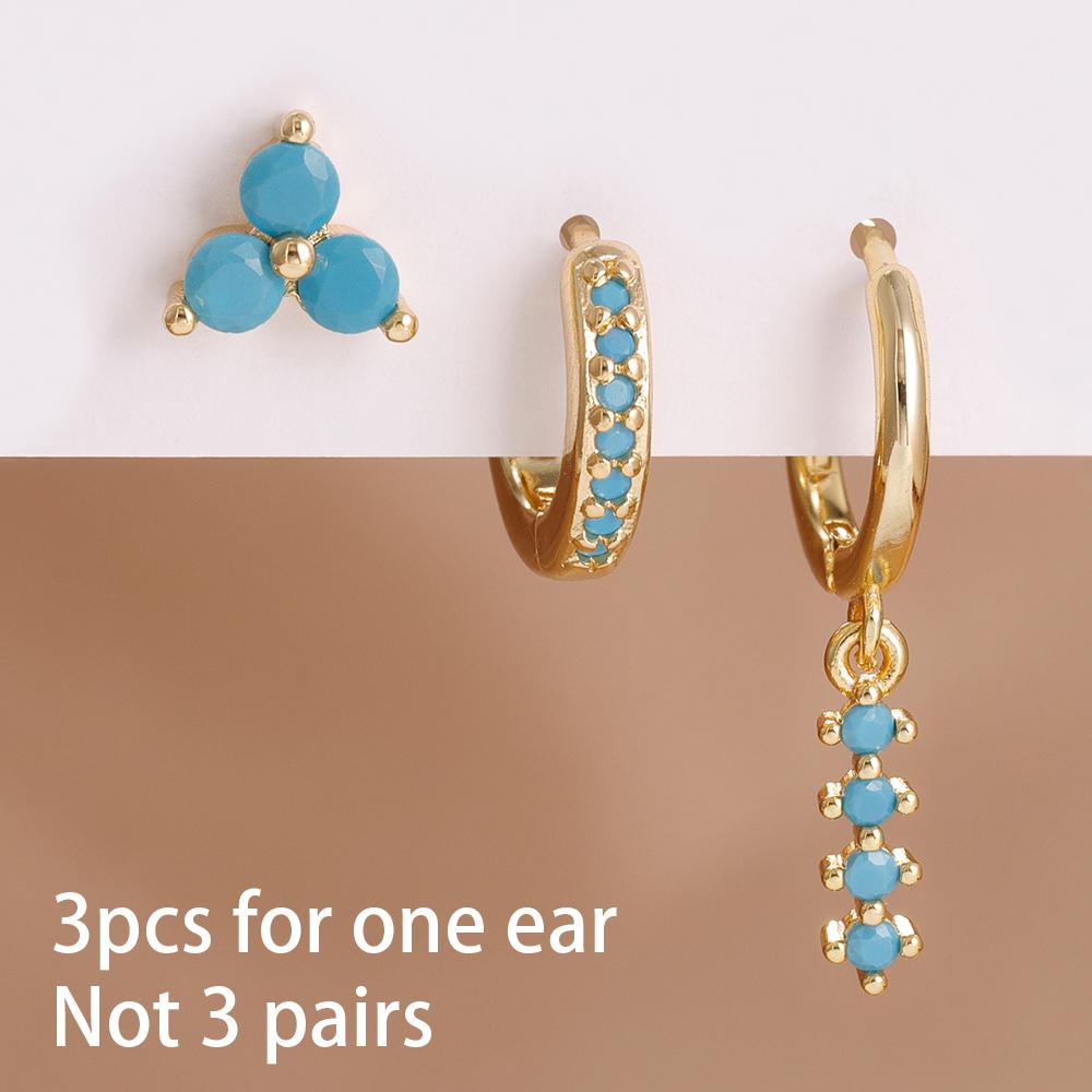 2PCS Classic Blue Zirconia Small Huggie Hoop Earrings Set For Woman 14K Gold Plated Helix Tragus Cartilage Piercing Jewelry