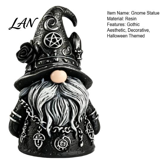 Halloween Themed Gnome Decor Gothic Resin Figurine, Dark Faceless Wizard Doll for Unique Outdoor Witchy Desk Shelf, Spooky Home Ornament, Trick