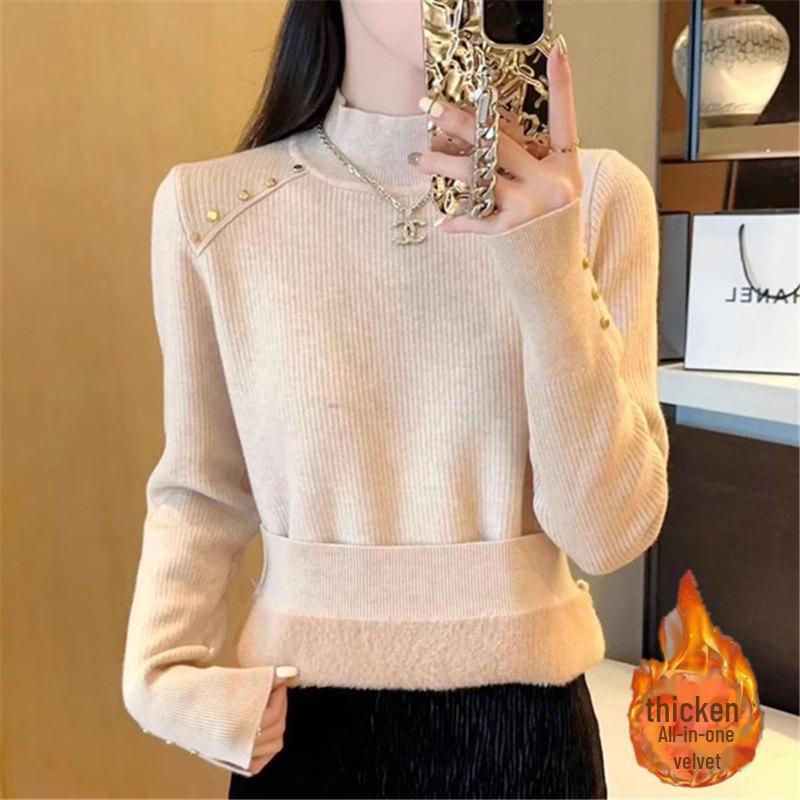 

Женский свитер-полуводолазка из плотного бархата: Теплый осенне-зимний топ One size