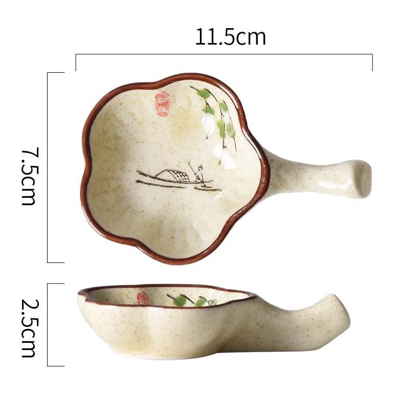 Hand-Painted Ceramic Dipping Dishes with Chopstick Rest