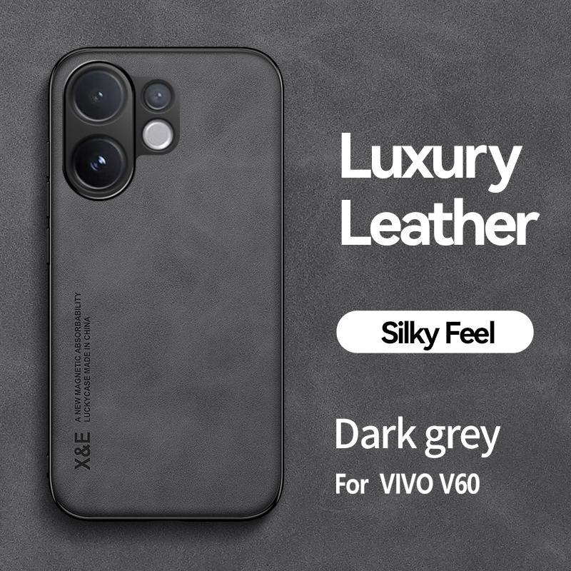 KEYSION Luxury Retro PU Leather Phone Case for VIVO V60 Soft Silicone+PC Shockproof Phone Back Cover for VIVO V60 5G