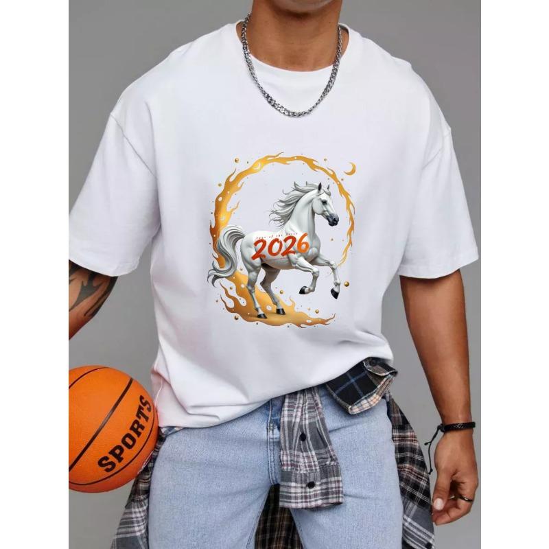 White T Shirt with Horse and 2026 Design for Casual Wear