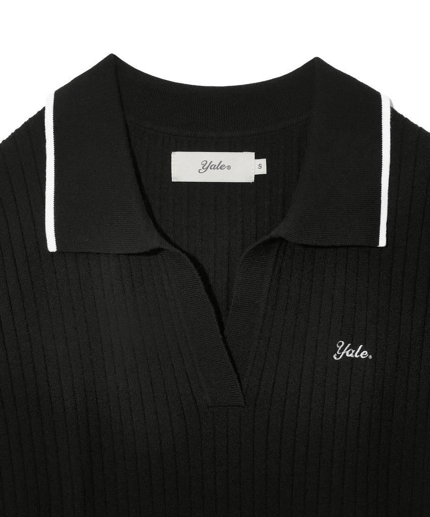 Yale Slit Neck Half Sleeve Knit Dress_Black