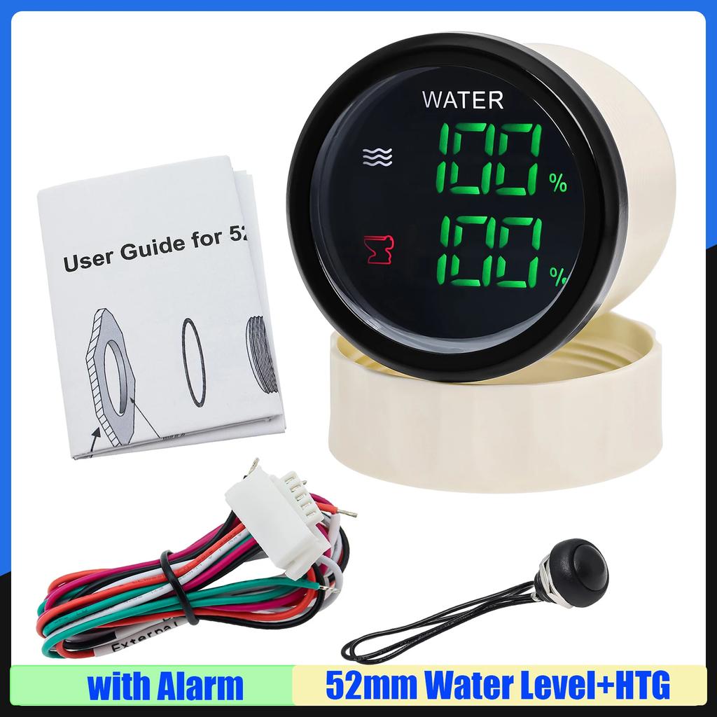 Multifunctiaonal 2 IN 1 Water Level Gauge+Sewage Level Gauge Green LED Digital 52mm Dual Gauge 0-190ohm RV Car Boat Yacht 9-32V