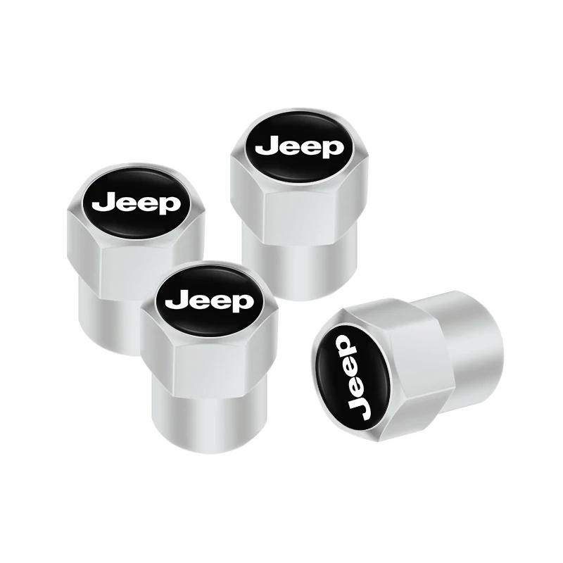 4Pcs Car Tire Valve Stem Caps with Leather Keychain for Jeep Renegade Wrangler JK JL Grand Cherokee Compass Auto Accessories