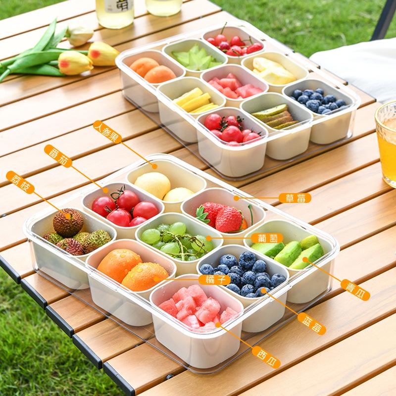 Food-grade Transparent Nine-section Fruit Preservation Box with Separate Formats, Plastic Kitchen Sealed Salad Preservation Box