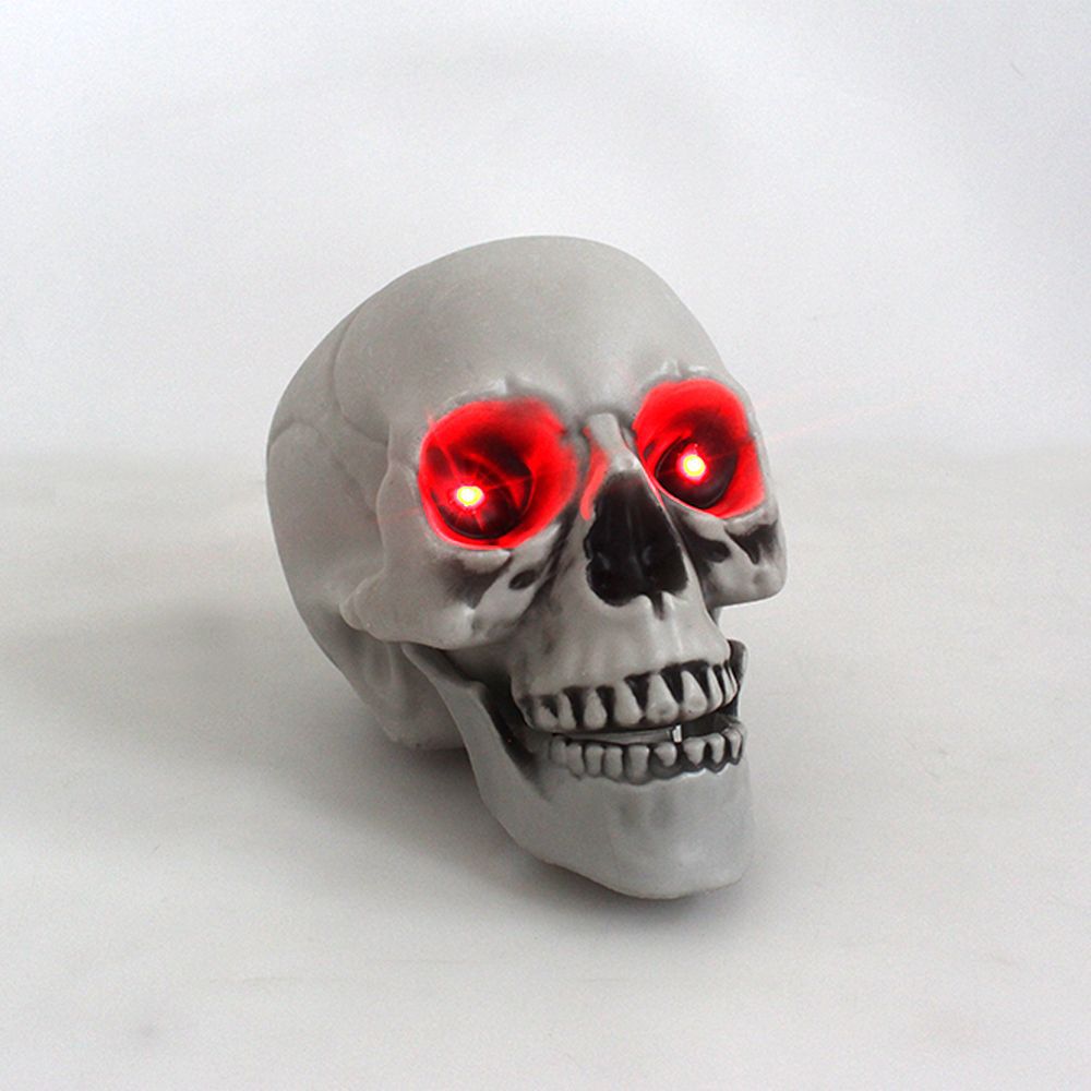 Skeleton Skull Decor Halloween Resin Skull Statues with Red Led Lights Human Skull Sculpture Bone Prop Horror House Party