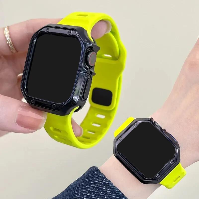 TPU Plating Case+Silicone Strap For Apple Watch Ultra 2 1 49mm Series 10 46 42mm 9 8 7 6 5 4 3 2 1 Hollow Out Protective Accesso