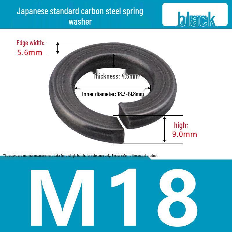 Level 8 Blackened Stainless Steel Anti-Slip Spring Washer, Japanese Standard, Sizes M6, M8, M10, M20.