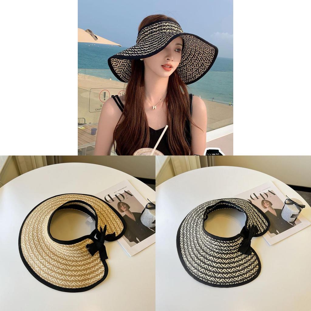 Woman Summer Straw Hat With Large Brim And Foldable Design For Outdoor Sun Protection