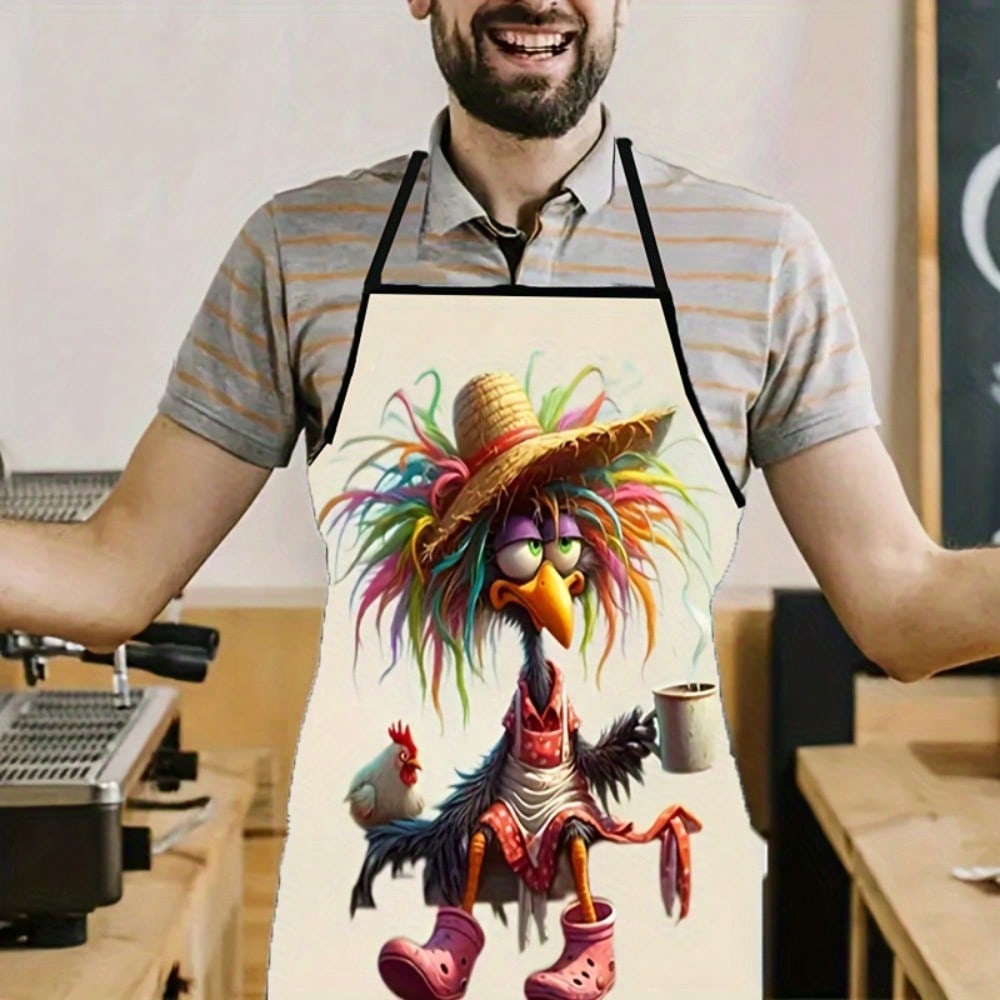 Grembiule da Cucina Divertente con Pollo, Cartoon Strega Uccello Pazzo, Grembiule da Cucina Novità Umoristica, Regalo Scherzo per Lei