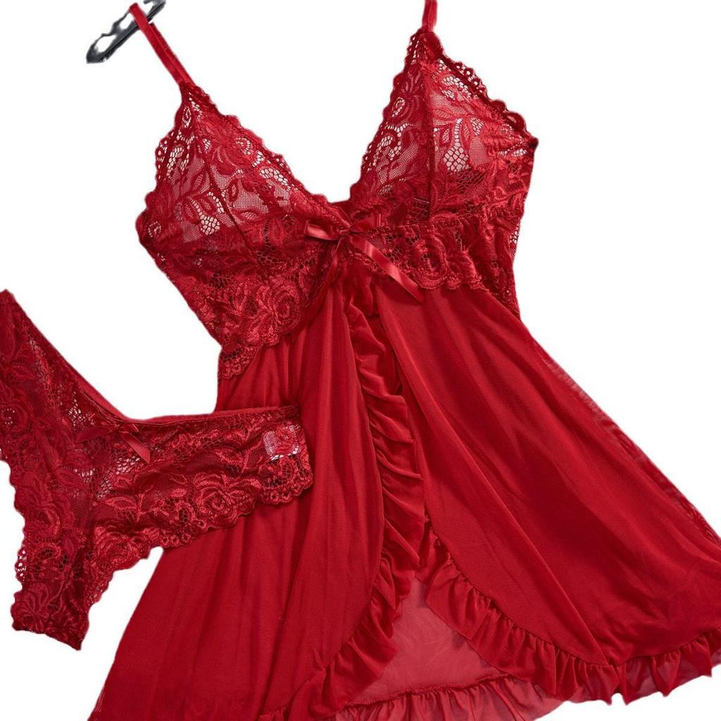 Multi-Color Mesh V-Neck Lace Camisole Lingerie Set