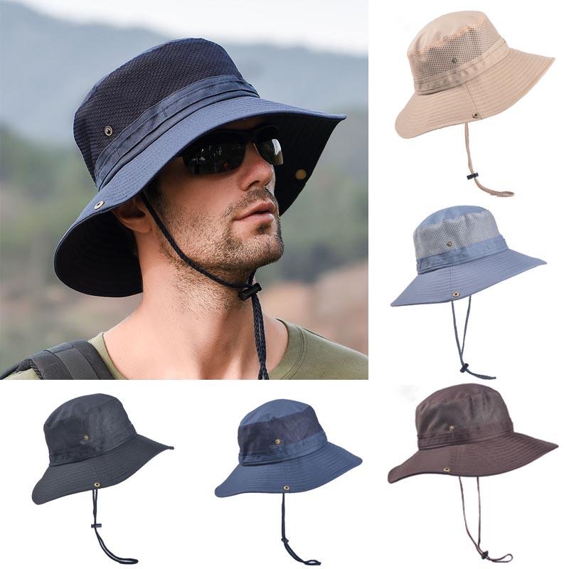 Fishing Outdoor Men Hiking Folding Solid Sun Protection Button Brim Hat Bucket