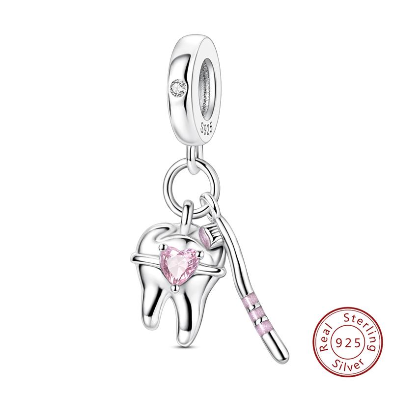 Silve Charms Beads Doctor'S Teeth Dentist Charms First Aid Kit Dangle For Bracelet Occupation Jewelry Gift