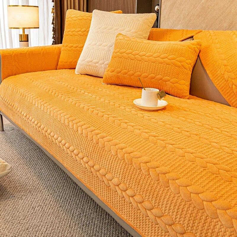 Plüsch-Sofabezüge mit 3D-Muster im nordischen Stil für das Wohnzimmer, Winter-Sofabezug aus massivem Jacquard, rutschfeste Couchkissen in L-Form